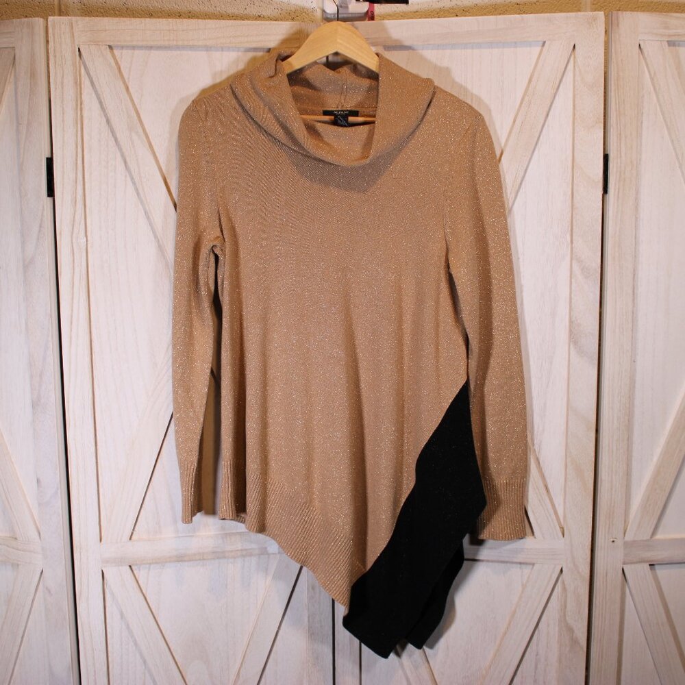 Alfani Asymmetrical Gold & Black Sweater Size L Petite